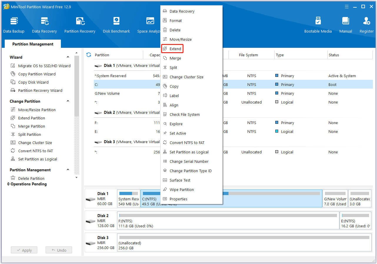 Disk layout illustration with multiple volumes